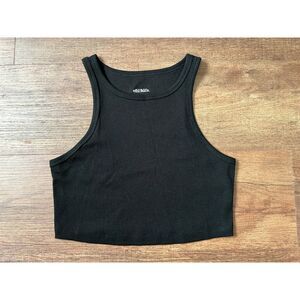 Wild Fable women cropped rib tank top, Black, Size Medium M, crew neck